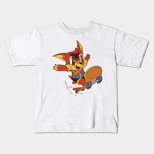 Cute Cartoon Skater Fox Graphic Design Kids T-Shirt